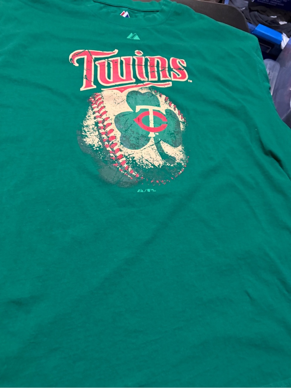 Majestic Green Twins Graphic Tee with Red Accents